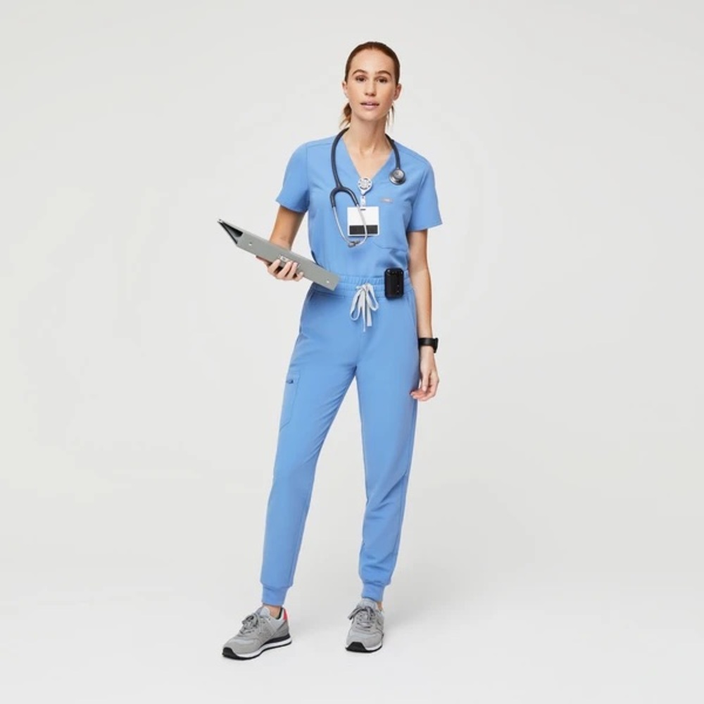 Figs scrubs with joggers bottoms.